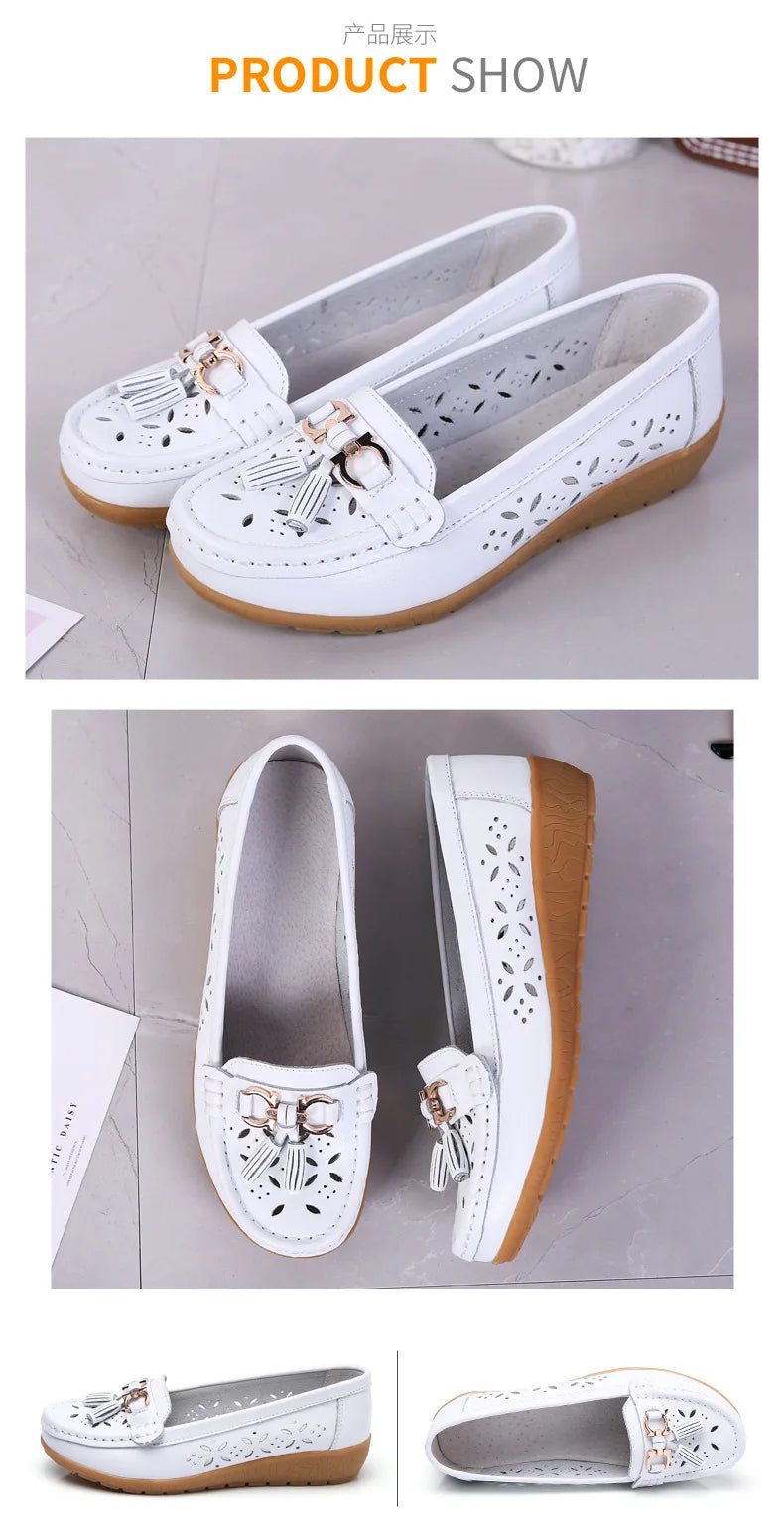 Sneakers Women Flats Summer Women Genuine Leather Shoes with Low Heels Slip on Casual Flat Shoes Women Dance Soft Nurse Shoes