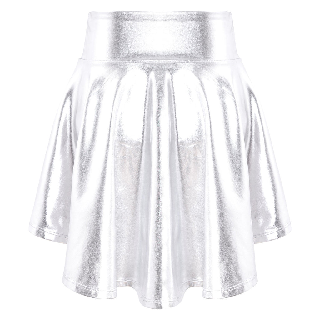 Girls Ballet Dance Skirts Solid Color Ruffle Irregular Hem Dance Party Costume Kids Dance Wear Bronzing Cloth Mini Skirts