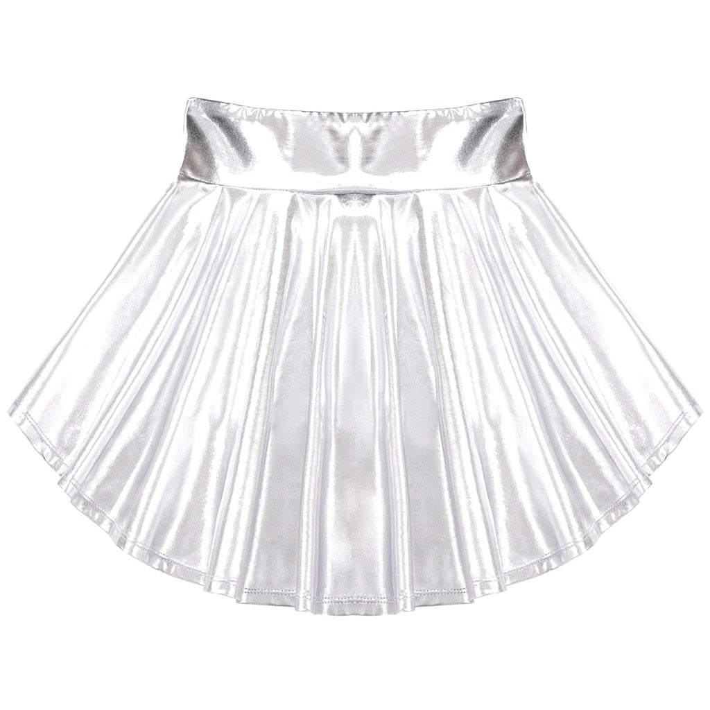 Girls Ballet Dance Skirts Solid Color Ruffle Irregular Hem Dance Party Costume Kids Dance Wear Bronzing Cloth Mini Skirts