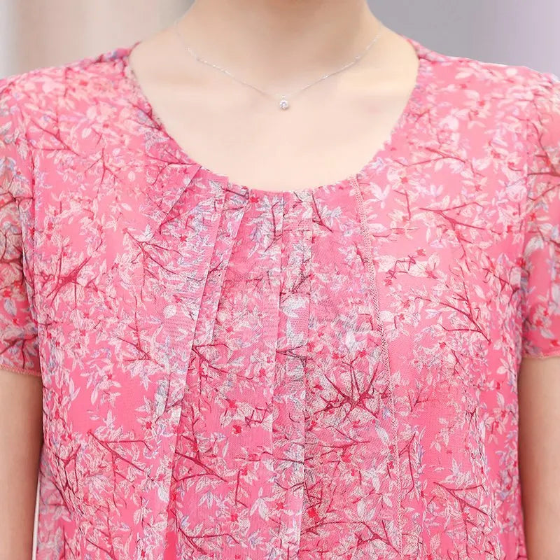 Summer  Dress NEW Casual Short Sleeve O-Neck Floral Print Dresses Elegant Party Dress  5XL Women Clothing