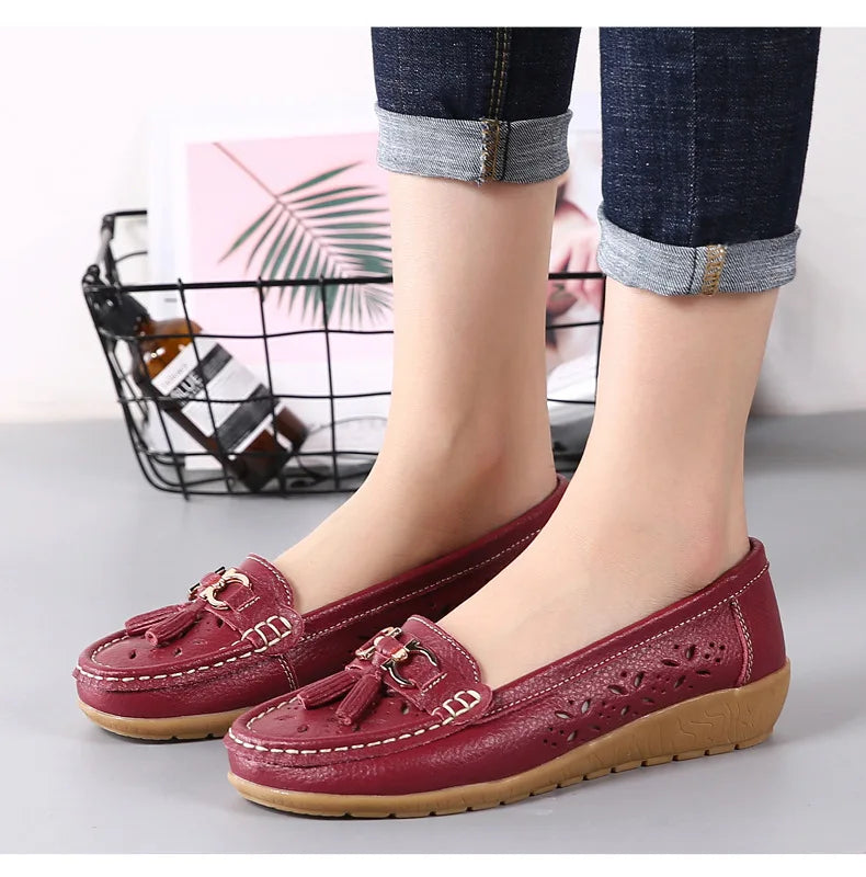 Sneakers Women Flats Summer Women Genuine Leather Shoes with Low Heels Slip on Casual Flat Shoes Women Dance Soft Nurse Shoes