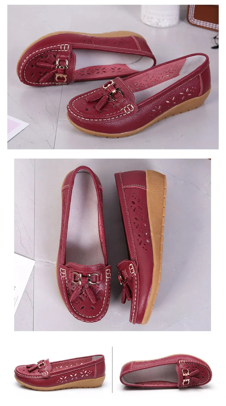 Sneakers Women Flats Summer Women Genuine Leather Shoes with Low Heels Slip on Casual Flat Shoes Women Dance Soft Nurse Shoes