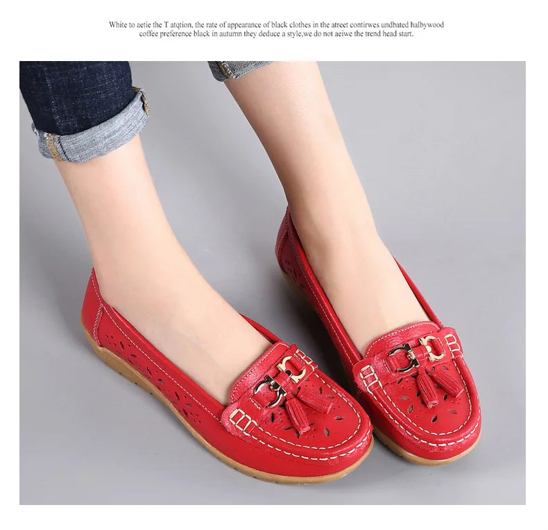 Sneakers Women Flats Summer Women Genuine Leather Shoes with Low Heels Slip on Casual Flat Shoes Women Dance Soft Nurse Shoes