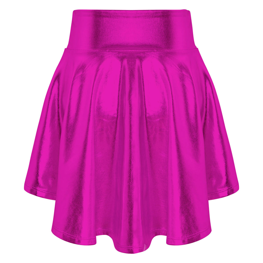 Girls Ballet Dance Skirts Solid Color Ruffle Irregular Hem Dance Party Costume Kids Dance Wear Bronzing Cloth Mini Skirts