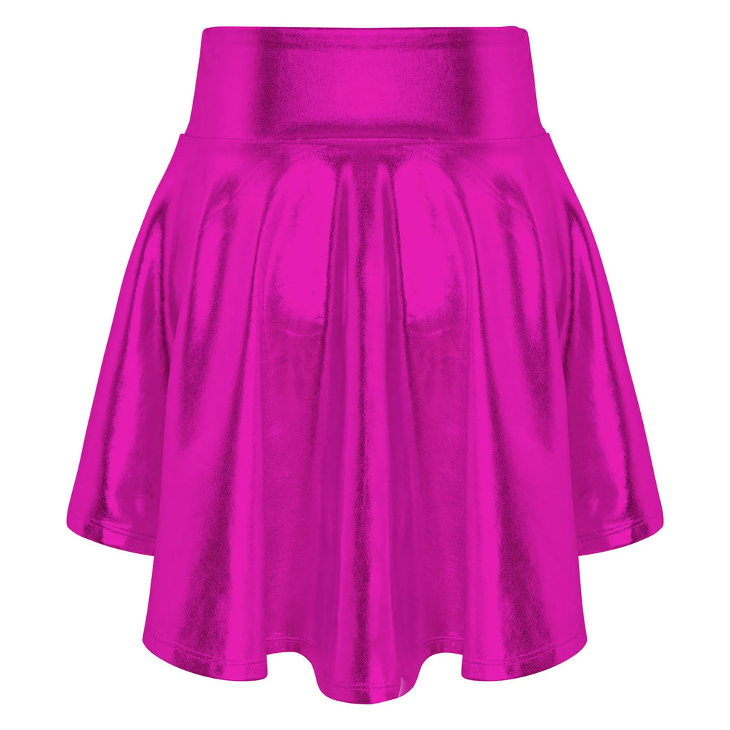 Girls Ballet Dance Skirts Solid Color Ruffle Irregular Hem Dance Party Costume Kids Dance Wear Bronzing Cloth Mini Skirts