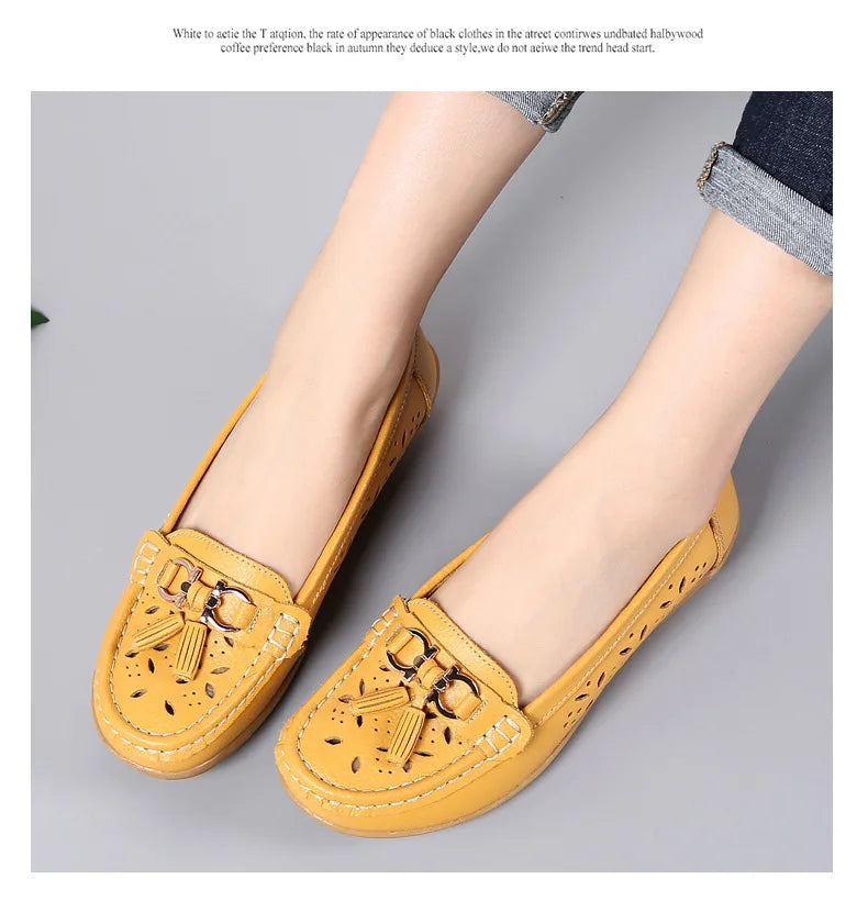 Sneakers Women Flats Summer Women Genuine Leather Shoes with Low Heels Slip on Casual Flat Shoes Women Dance Soft Nurse Shoes