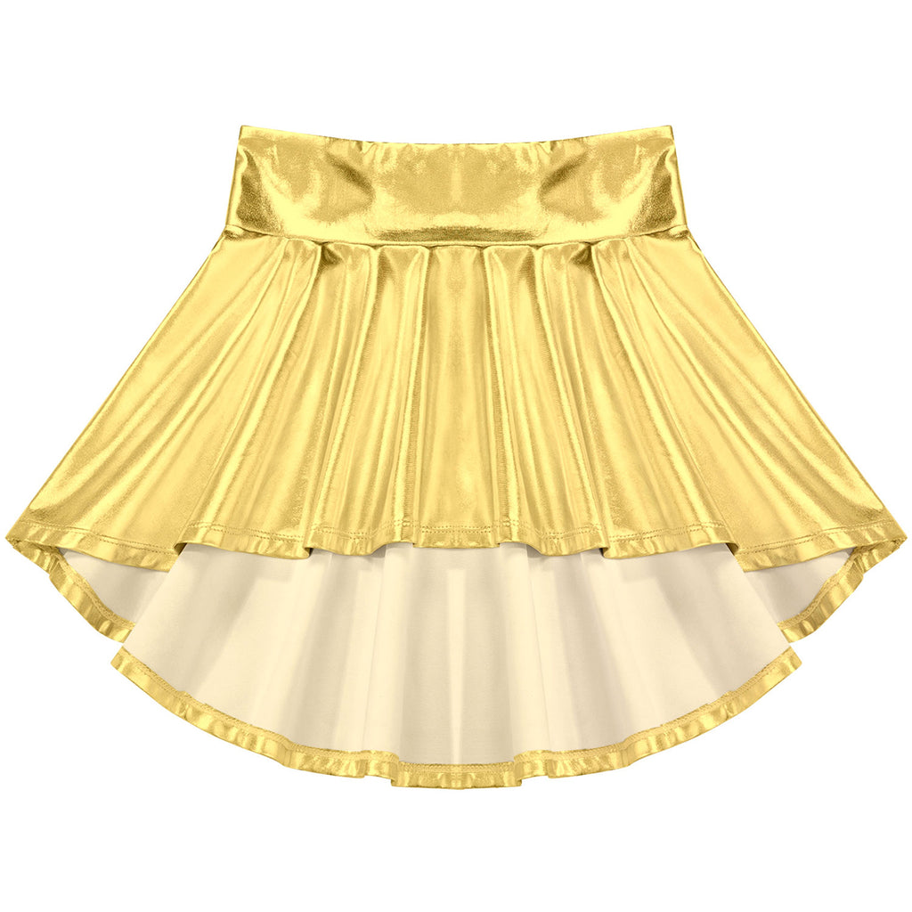 Girls Ballet Dance Skirts Solid Color Ruffle Irregular Hem Dance Party Costume Kids Dance Wear Bronzing Cloth Mini Skirts