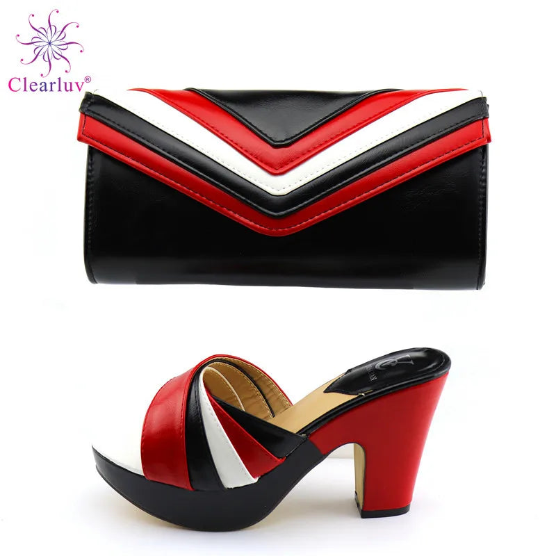 Latest Italian Designer Shoes and Bags Matching Set Nigerian Women Party Pumps High Heels Rhinestone Women Wedding Shoe Elegant