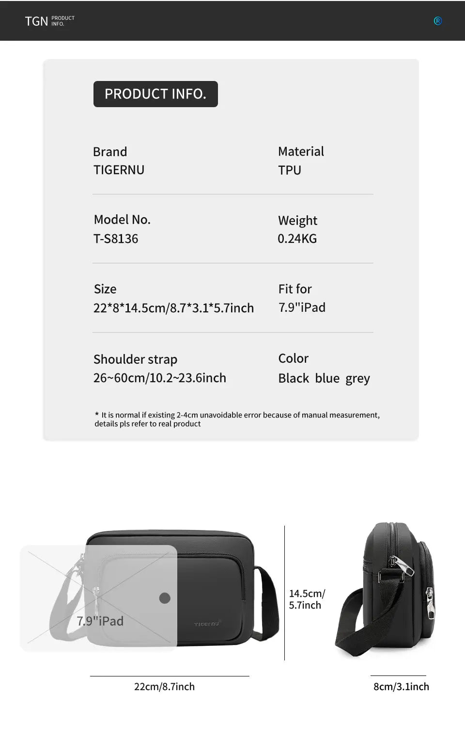 Tigernu New 0.2KG Light Weight Fashion Men Shoulder Bag High Quality Waterproof Male Mini Bags Messenger Bags For Men For Women