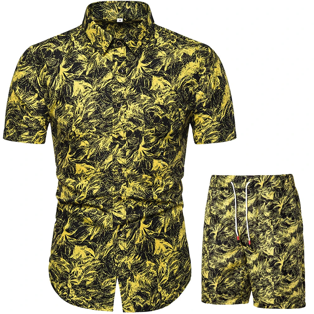 Summer Set Men Shorts Set Floral Print Hawaiian Shirt and Shorts Beach Wear Holiday Clothes Vocation Outfit Male Two Piece Set