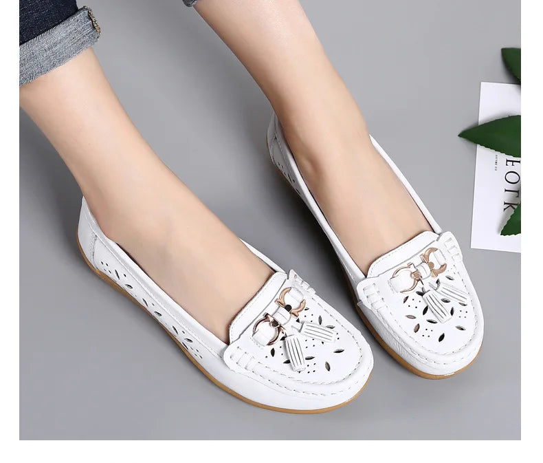 Sneakers Women Flats Summer Women Genuine Leather Shoes with Low Heels Slip on Casual Flat Shoes Women Dance Soft Nurse Shoes