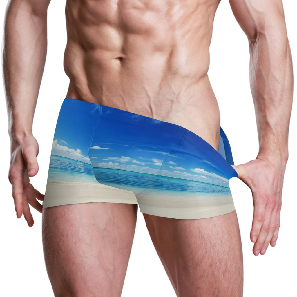 Men Swimwear Pants Summer Sexy Beach Shorts Swim Shorts Trunks New Custom Picture Swimsuit Men's Swimming Trunks Boxer Briefs