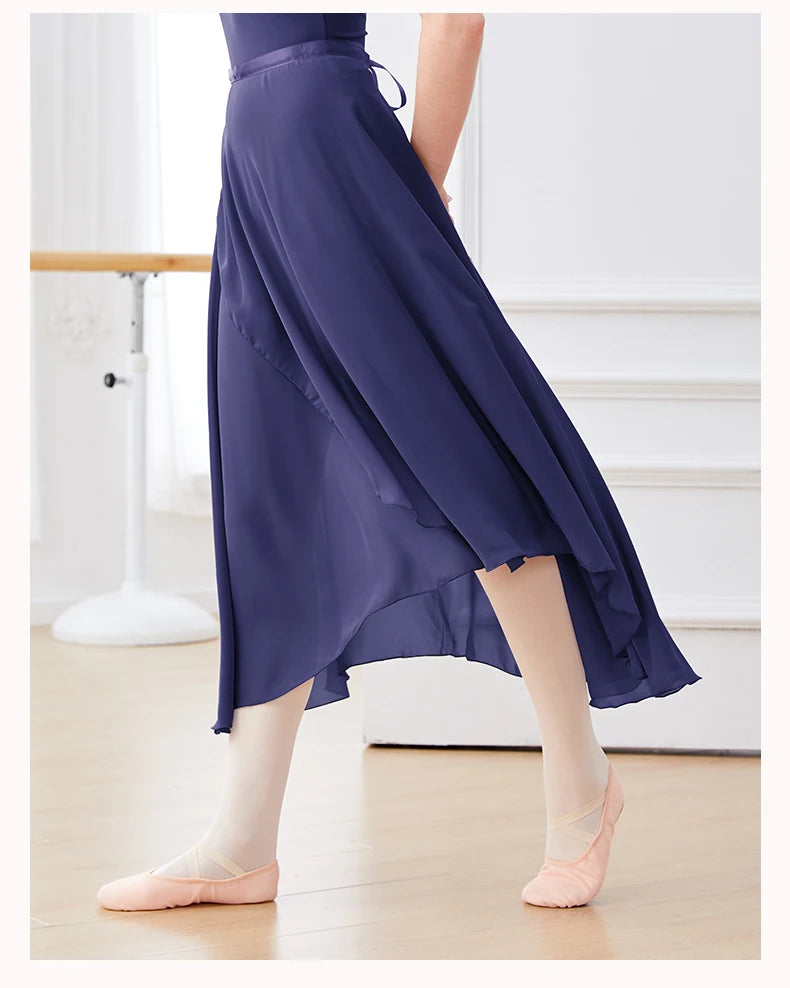 Dance Skirt Women Long Chiffon Ballet Skirts Adult Ballroom Dance Skirt Black Burgundy Ballet Costume Waist Tie Dress