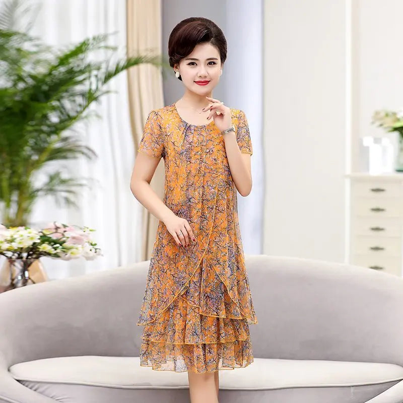 Summer  Dress NEW Casual Short Sleeve O-Neck Floral Print Dresses Elegant Party Dress  5XL Women Clothing