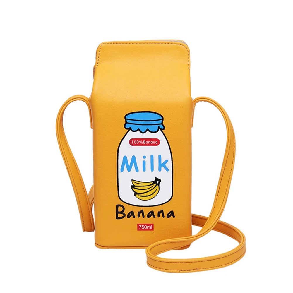 Portable Women Funny Milk Box Shape Shoulder Bag Phone  Crossbody Pouch Female Crossbody Bag Daily Shoulder Bag Ladies Bags