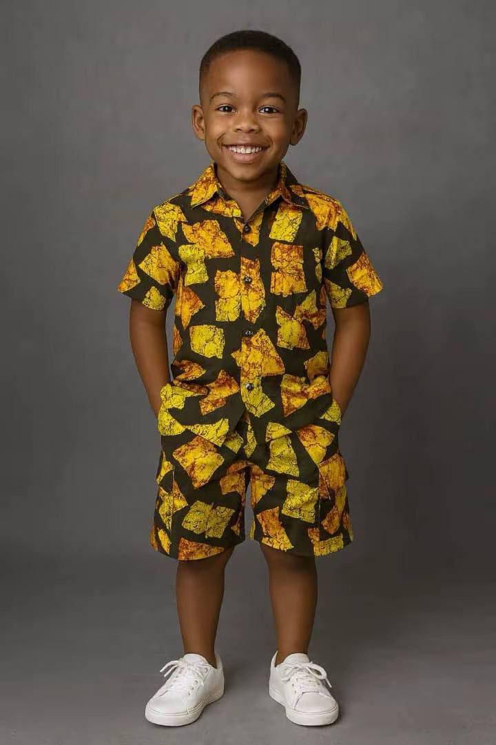 Short sleeve Ankara shirt Boys up and down