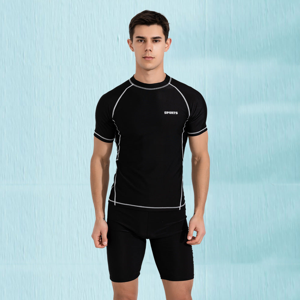 Swimwear Men 2 Piece Sets Tight Elastic Shorts Shirts Swimsuit Surf Board Bathing Suit Rash Guards Wetsuits Sports Beachwear New