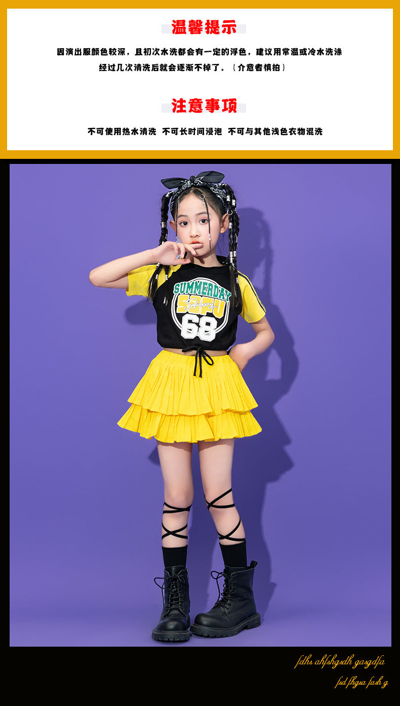 Teenager Kids Hip Hop Dance Costumes For Children Yellow Kpop Hiphop Stage Outfits Girls Boys Jazz Performance Rave Clothes