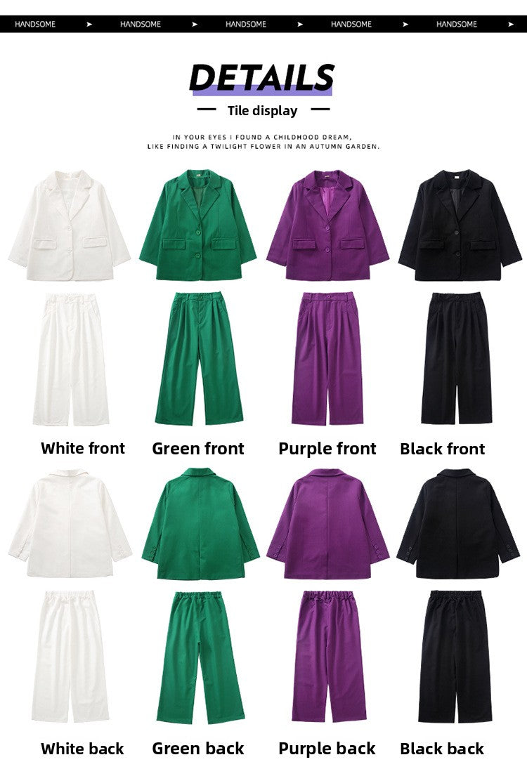 Suit for Girls Autumn Casual Long Sleeve Blazer Pants Two Pieces Children Costumes Formal Black Jacket Set Boys 10 12 13 Years