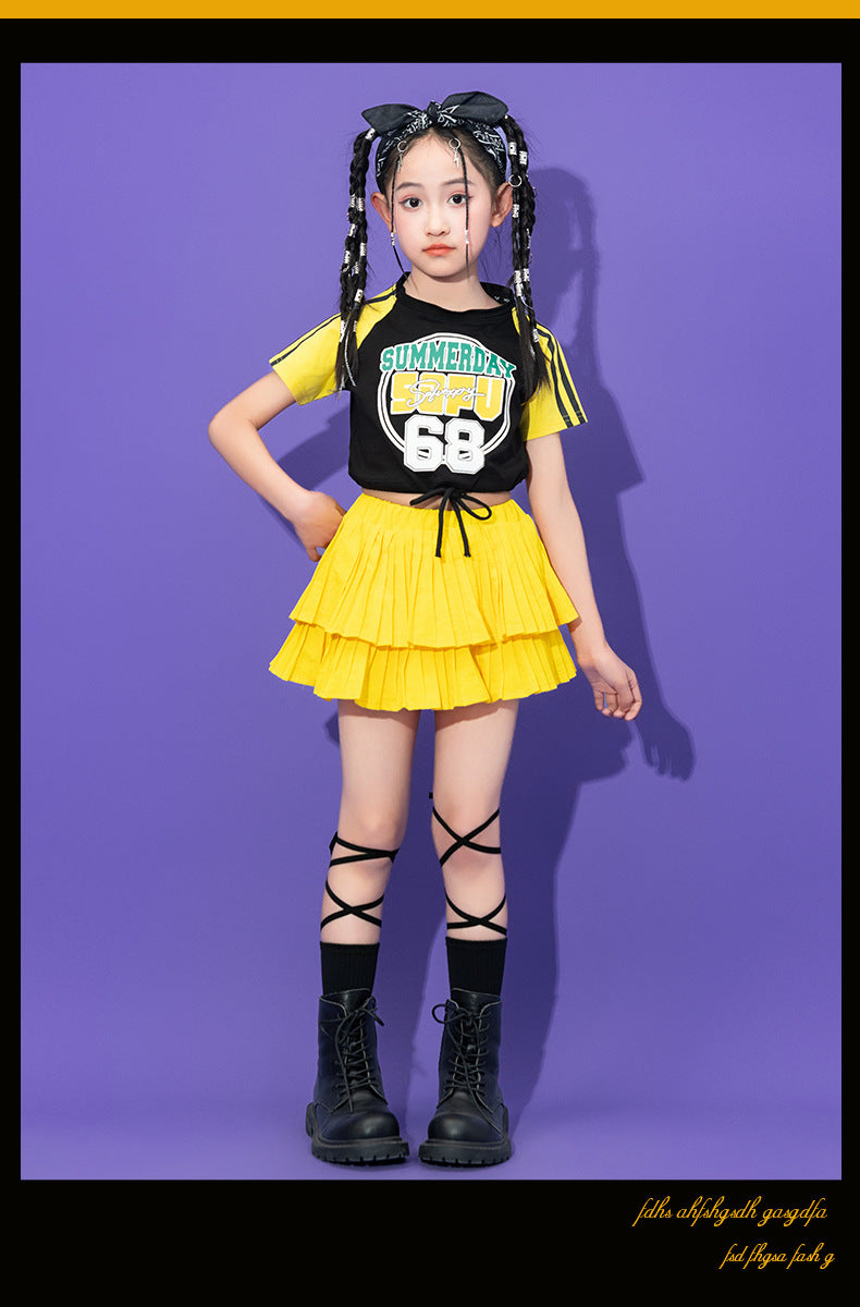 Teenager Kids Hip Hop Dance Costumes For Children Yellow Kpop Hiphop Stage Outfits Girls Boys Jazz Performance Rave Clothes