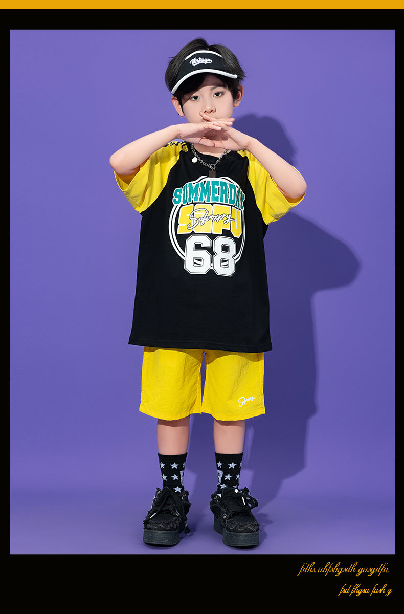 Teenager Kids Hip Hop Dance Costumes For Children Yellow Kpop Hiphop Stage Outfits Girls Boys Jazz Performance Rave Clothes