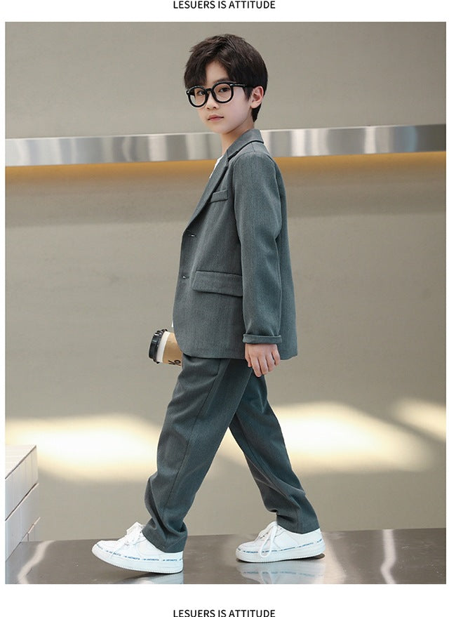 Suits for Kids Spring Autumn Long Sleeve Casual Blazer Jacket Trouser 2pcs School Uniform Teen Boys Clothes Set Children Cosutme