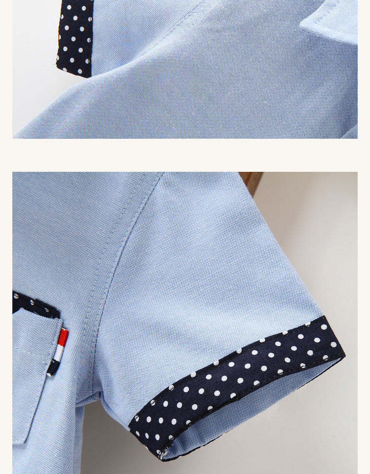 School Boys Shirts Short Sleeve Blouses For Boys Children Clothing Cotton Turn-Down Collar Kids Tops 5 7 9 11 13 15 Years Old