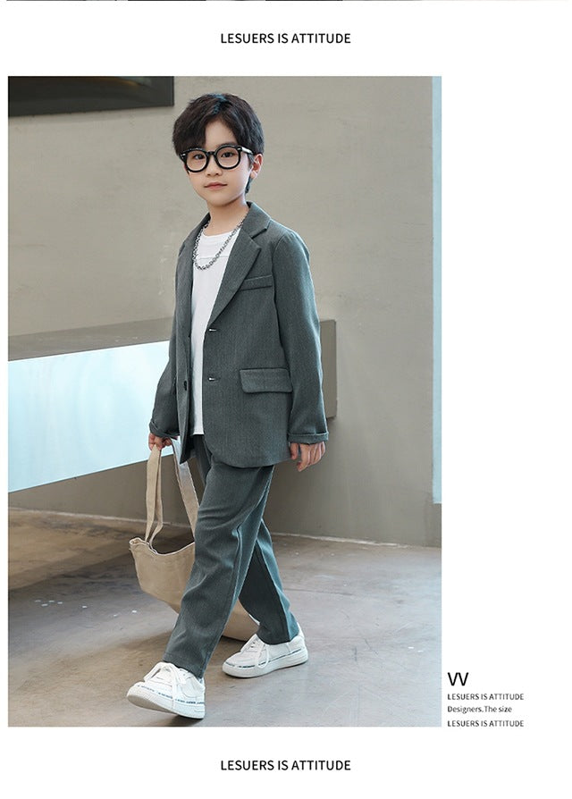 Suits for Kids Spring Autumn Long Sleeve Casual Blazer Jacket Trouser 2pcs School Uniform Teen Boys Clothes Set Children Cosutme