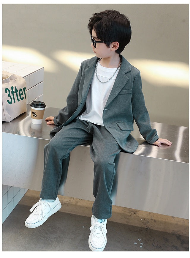 Suits for Kids Spring Autumn Long Sleeve Casual Blazer Jacket Trouser 2pcs School Uniform Teen Boys Clothes Set Children Cosutme