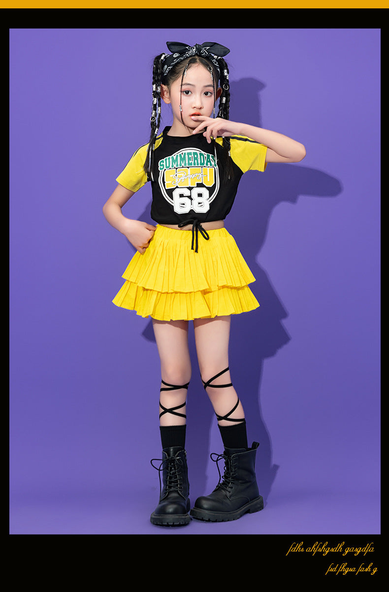 Teenager Kids Hip Hop Dance Costumes For Children Yellow Kpop Hiphop Stage Outfits Girls Boys Jazz Performance Rave Clothes