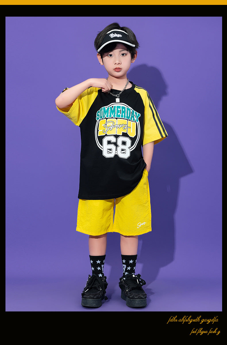 Teenager Kids Hip Hop Dance Costumes For Children Yellow Kpop Hiphop Stage Outfits Girls Boys Jazz Performance Rave Clothes