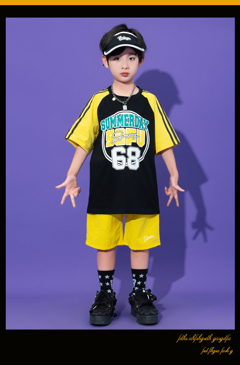 Teenager Kids Hip Hop Dance Costumes For Children Yellow Kpop Hiphop Stage Outfits Girls Boys Jazz Performance Rave Clothes