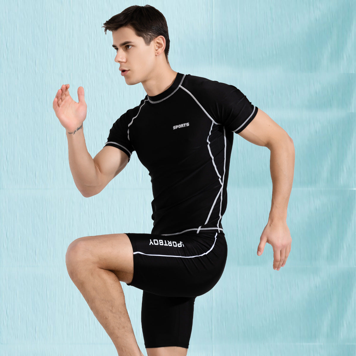 Swimwear Men 2 Piece Sets Tight Elastic Shorts Shirts Swimsuit Surf Board Bathing Suit Rash Guards Wetsuits Sports Beachwear New