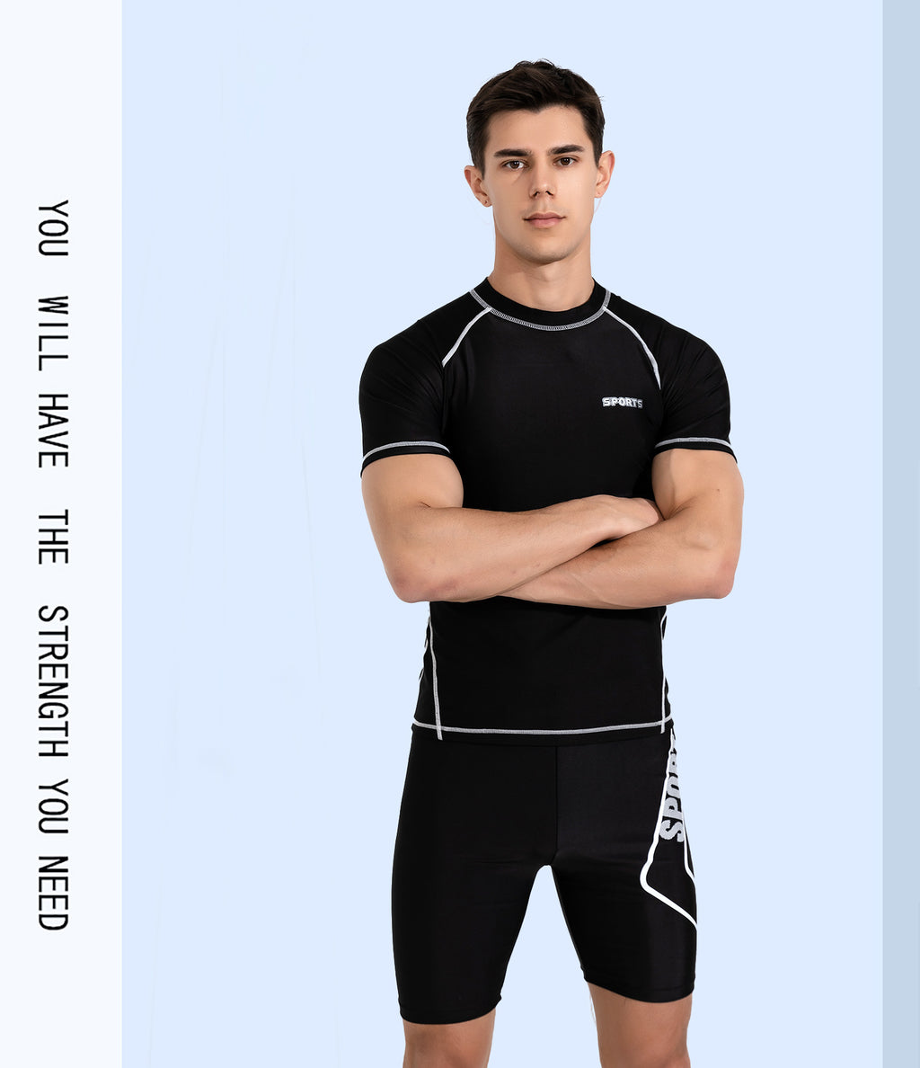 Swimwear Men 2 Piece Sets Tight Elastic Shorts Shirts Swimsuit Surf Board Bathing Suit Rash Guards Wetsuits Sports Beachwear New