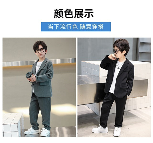 Suits for Kids Spring Autumn Long Sleeve Casual Blazer Jacket Trouser 2pcs School Uniform Teen Boys Clothes Set Children Cosutme