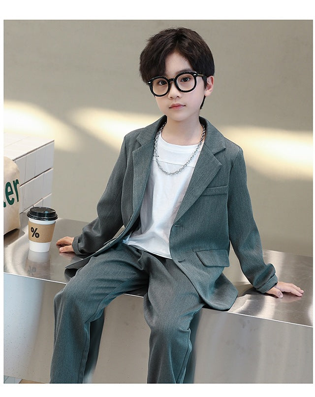 Suits for Kids Spring Autumn Long Sleeve Casual Blazer Jacket Trouser 2pcs School Uniform Teen Boys Clothes Set Children Cosutme