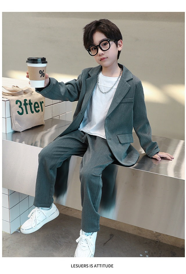 Suits for Kids Spring Autumn Long Sleeve Casual Blazer Jacket Trouser 2pcs School Uniform Teen Boys Clothes Set Children Cosutme