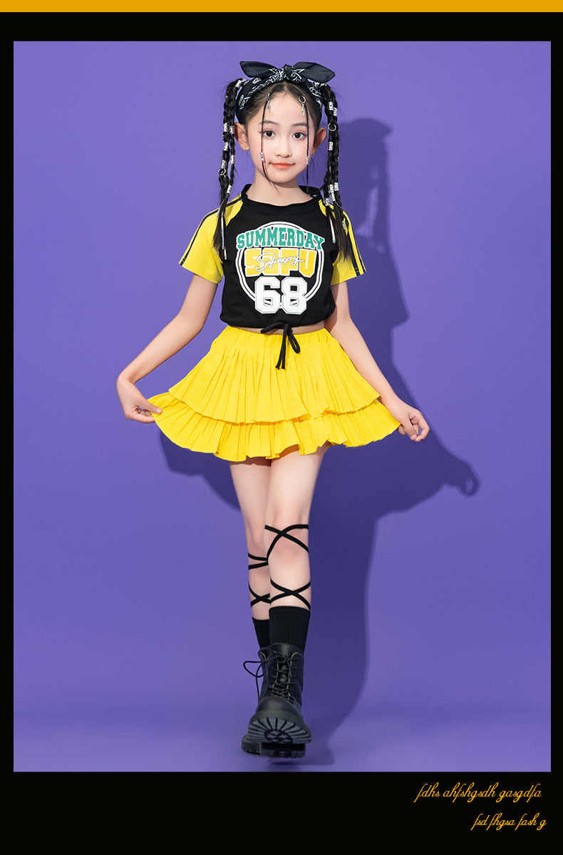 Teenager Kids Hip Hop Dance Costumes For Children Yellow Kpop Hiphop Stage Outfits Girls Boys Jazz Performance Rave Clothes
