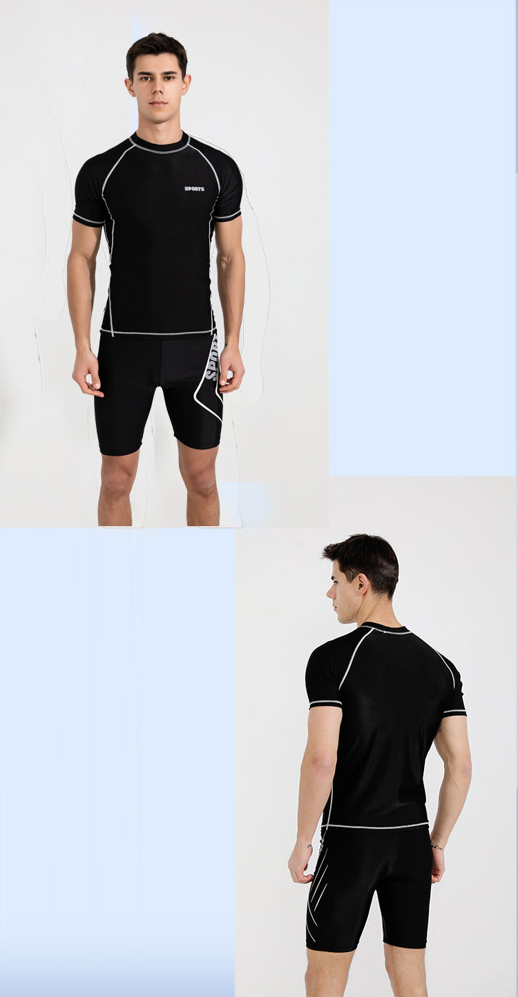 Swimwear Men 2 Piece Sets Tight Elastic Shorts Shirts Swimsuit Surf Board Bathing Suit Rash Guards Wetsuits Sports Beachwear New