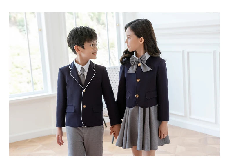Kids Japanese Navy Jacket Suit Dress School Uniforms Girls British Boys Blazer Formal Outfits Chidren Student Clothes Class Sets