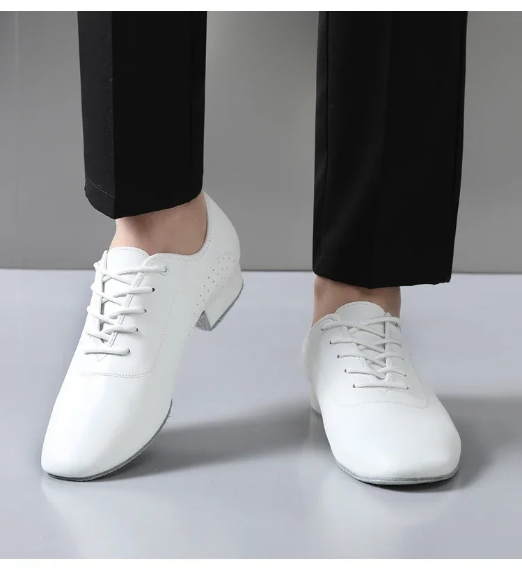 Men's white new leather Latin dance shoes Modern dance hall tango men's national standard dance shoes men's sports shoes