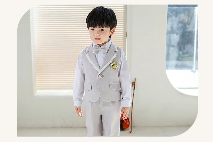 Children Boys Formal Suits Elegant Kids Boys Wedding Suits Outfit Blue Grey Child Boys Slim Fit Suits Outfit Performance Costume