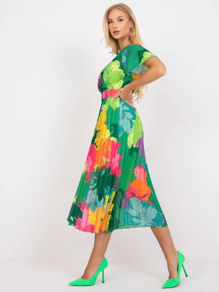 Women's Summer Dress New Summer V-neck Dress Women's Printed High Waist Pleated Skirt Fashion Holiday Party Dress Dresses Robe