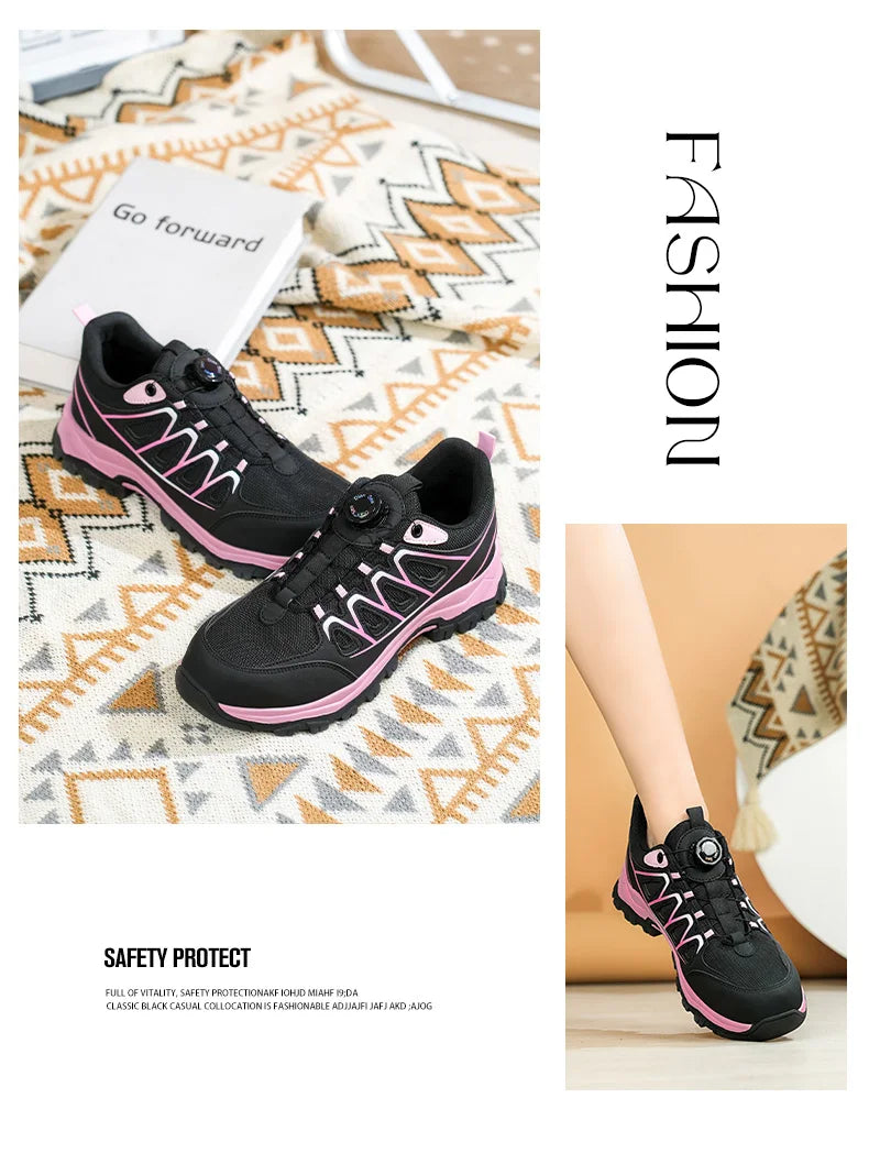 Rotating Button New Safety Shoes Women Anti-smash Anti-puncture Work Shoes Fashion Female Sport Shoes Security Protective Shoes