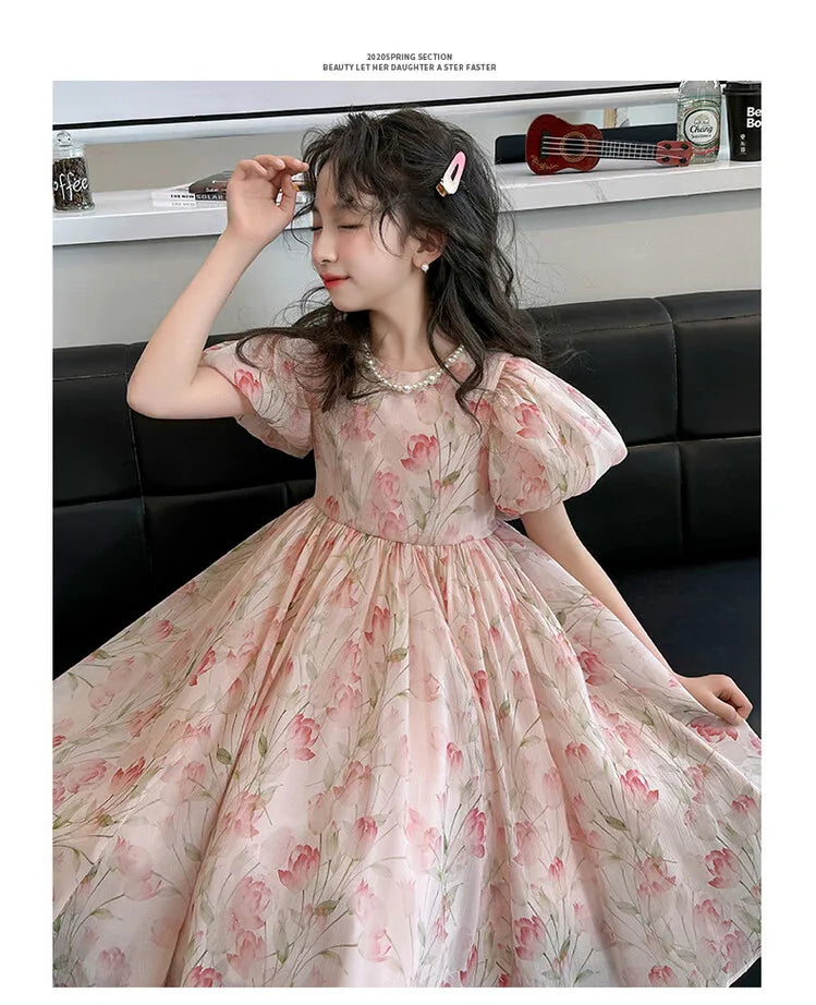 summer Elegant Flower Princess Dresses vestidos elegantes para mujer kids girls dress clothes vestido verano 12 14 enfant fille