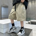 Kids Casual Solid Color Cargo Shorts for Tween Boys Khaki Black Summer Shorts Teenage Child Brief Knee-Length Pants Age 5-14Y
