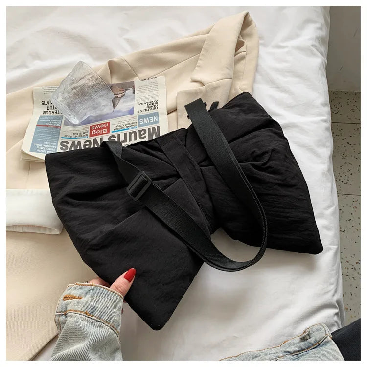 Soft Nylon Women's Portable Shoulder Bag Large Capacity Female Commute Crossbody Bags Simple Design Ladies Tote Purse Handbags