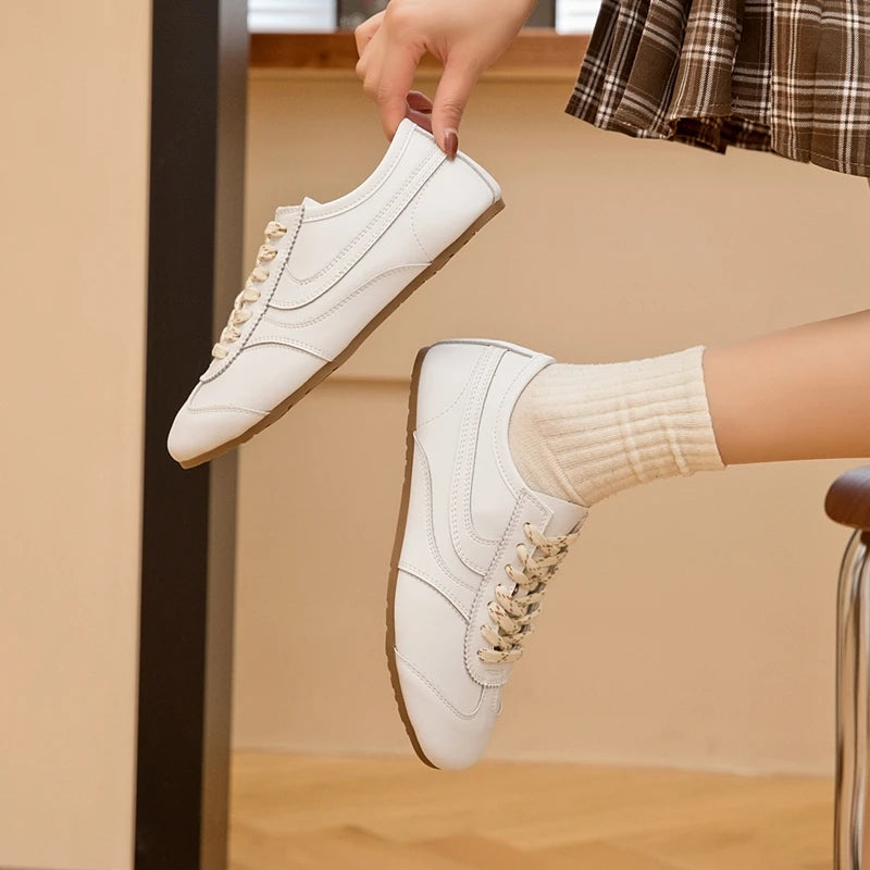 German Training Shoes Women 2026 New Genuine Leather Women Sneakers Flat Lace-up Retro Large Size Forrest Gump Shoes Women