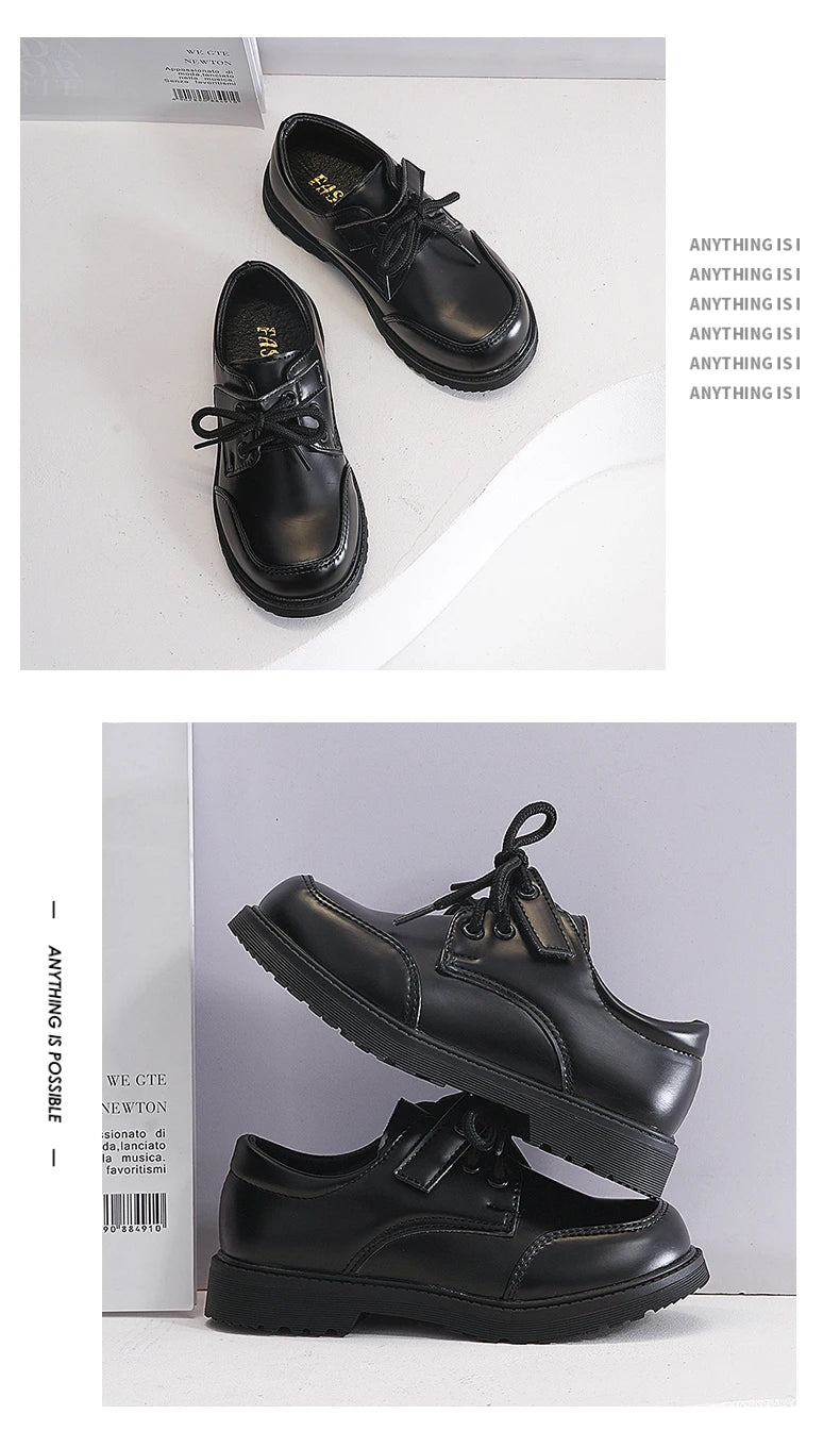 Boys Shoes Spring & Autumn New Black Glossy Classic Kids Loafer for Girl 2024 New Versatile Round-toe Britain Child School Shoes