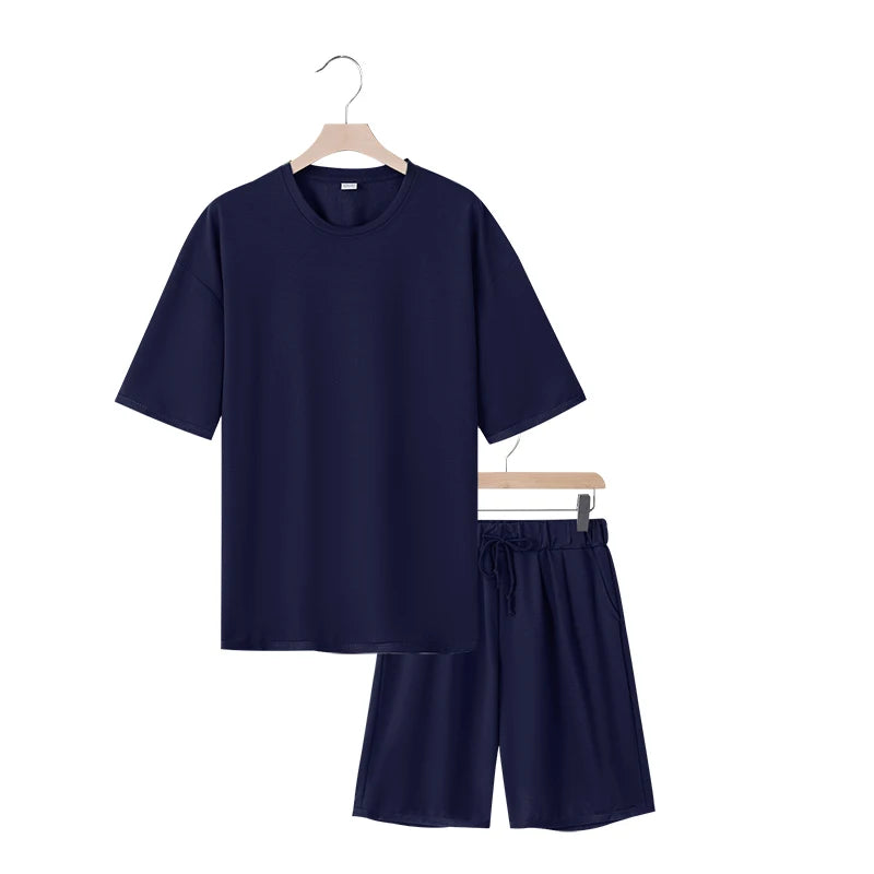Men's two-piece clothing set, loose round-neck T-shirt and shorts set, casual sportswear, perfect for summer